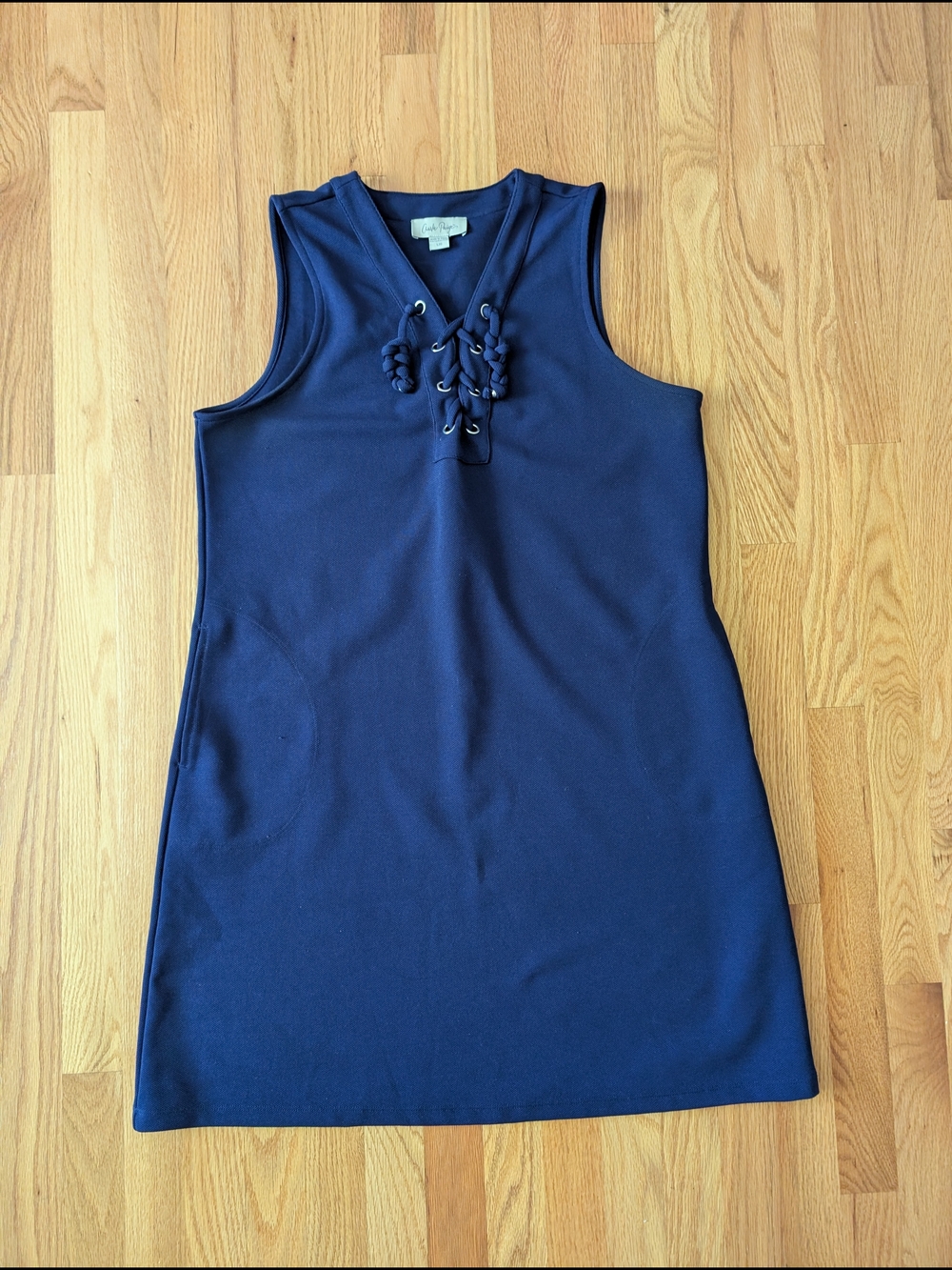 Charlie Paige Navy Blue Sleeveless Lace-Up Shift Dress